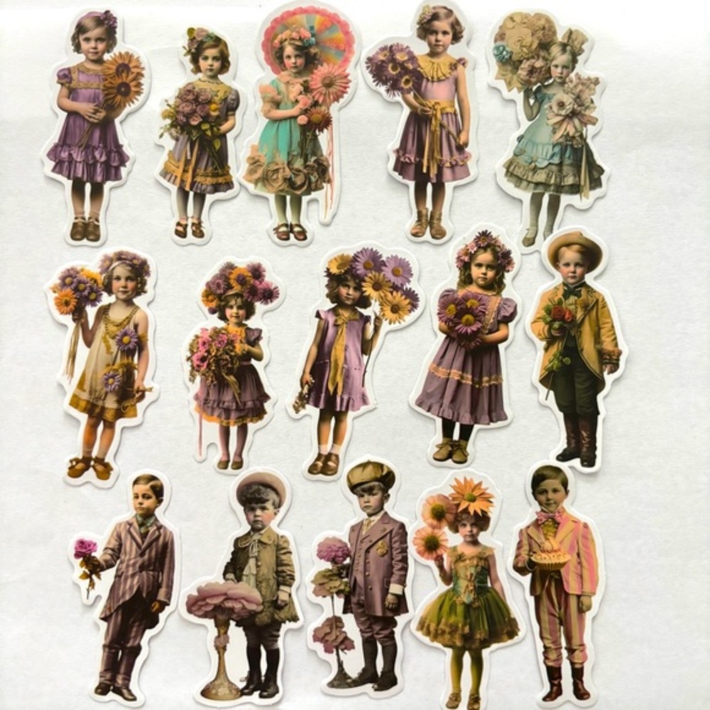15 Retro Flower Children Stickers, NWT, No Repeats